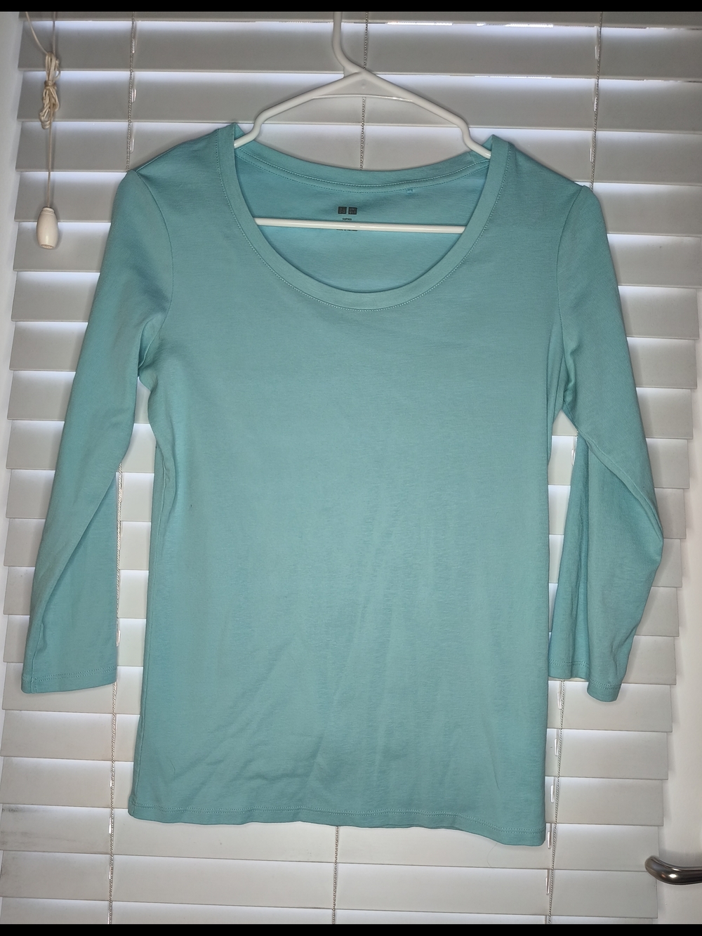 Uniqlo Women's Supima T-shirt S Aquamarine Long Sleeve Crew Neck Cotton Blend